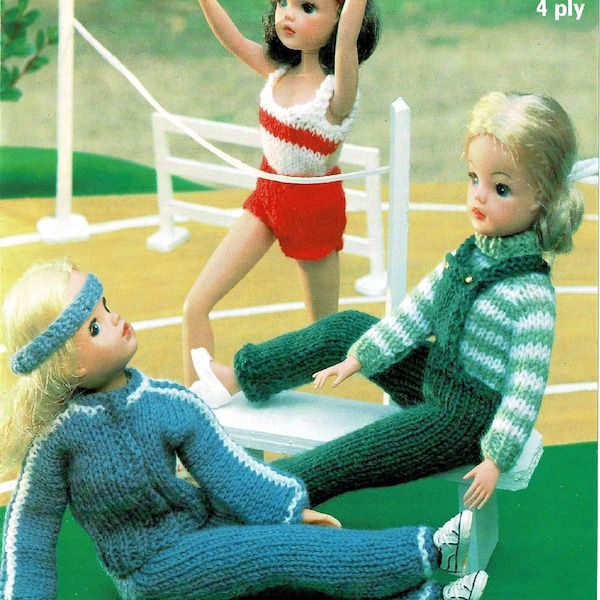 Teenage Fashion Dolls Clothes Sindy Excersise Outfits Tracksuit Shorts Top Sports PDF Knitting Pattern 4ply To fit Height 11.5" Vintage