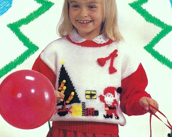 Children's Christmas Sweater PDF Knitting Pattern 4 Designs Boys Girls Festive Xmas Jumper DK 8ply Santa Tree Stocking 24 - 34" Age 3 - 14