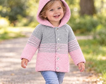 Baby Hooded Jacket Knitting Pattern PDF Easy Garter Stitch Cardigan Age 0 - 4