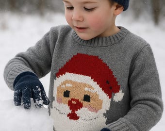 Children's Christmas Sweater Santa Motif Jumper PDF Knitting Pattern Boys Girls Baby Toddler DK  Festive Pullover 18 - 26" 3m - 6yr Download