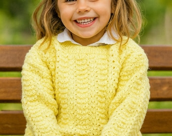 Girls Fan Lace Easy Knit Sweater Jumper Knitting Pattern PDF DK 8ply Age 4 & 8 years Vintage Download