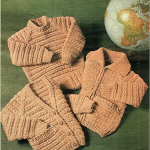 Boys Raglan Jacket Textured Cardigan Pockets Sweater Jumper PDF Knitting Pattern Chunky ( Bulky, 12 ply ) 22 - 30" 2- 11 yrs zip or button