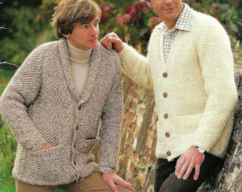 Mens Shawl Collar or V Neck Jacket Cardigan Pockets PDF Knitting Pattern DK ( 8 ply ) 36 - 44" Vintage Casual 3103