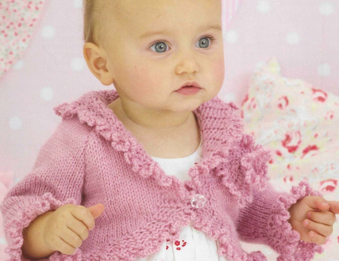 Baby Girls Frilly Edge Bolero Cardigan Long Sleeve Spring Summer Jacket PDF Knitting Pattern DK