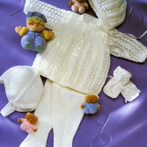 Baby Boys Girls Matinee Coat Jacket Helmet Leggings Bonnet Hat Pram Set Cardigan PDF Knitting Pattern DK ( 8 ply ) 18 - 20&quot; 3 - 12 mths