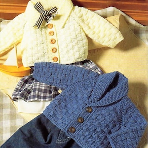Baby Boys Raglan Jacket Basket Weave Style Cardigan PDF Knitting Pattern DK ( 8 ply )  16 - 26" Age Newborn to 6 yrs Vintage Download