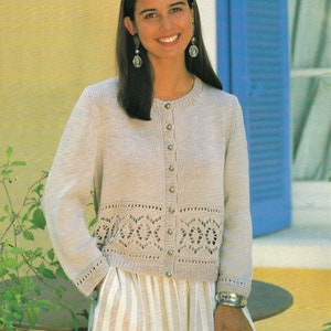 Ladies Lace Border Spring Summer Cardigan PDF Knitting Pattern Cotton DK ( 8 ply ) 32 - 42&quot; Round Neck Vintage Download 4681