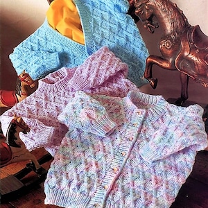 Baby Boys Girls Cable Diamond Lattice Cardigan Jumper & Sweater PDF Knitting Pattern DK ( 8 ply ) 16 - 22" 0 - 2 yrs Vintage download