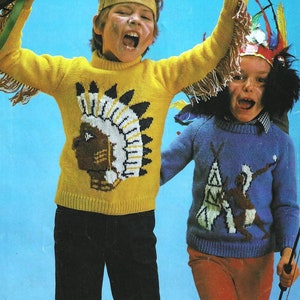 Childs Native American Motfi Sweater Jumper Boys & Girls Western Dress Up PDF Knitting Pattern DK ( 8 ply ) 24 - 30" Age 3 - 11 Vintage