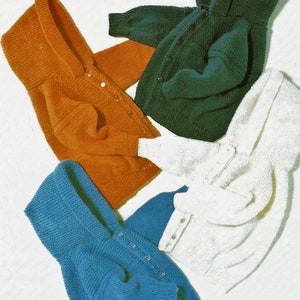 Baby Boys Girls Easy Knit Hooded Jacket Cardigan Hoody PDF Knitting Pattern DK ( 8 ply ) 16 - 26&quot;  Age 0 - 6 yrs Vintage Download