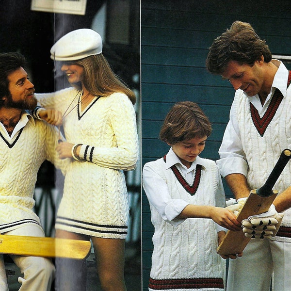 Family Cricket Sweater Tank Top Slipover & Tunic Dress Cable Boys Ladies Mens PDF Knitting Pattern DK ( 8ply ) 26 - 44" Childs Adult Vintage