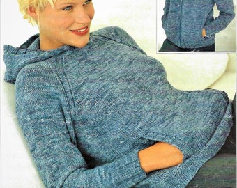 PDF Ladies Hoody Hooded Jumper Sweater Zip Up Jacket Cardigan Knitting Pattern DK ( 8 ply ) 32 - 54"  Plus sizes Vintage 5909
