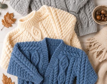 Cable Cardigan Sweater Jumper Aran Knitting Pattern PDF Aran 10 ply Boys Girls 22-32" Age 1 - 12 Download