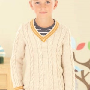 Baby Boys Cable Tank Top Sleeveless Summer Slipover V Neck Cricket Sweater PDF Knitting Pattern DK 8 ply 16 26 0 7 Yrs image 2