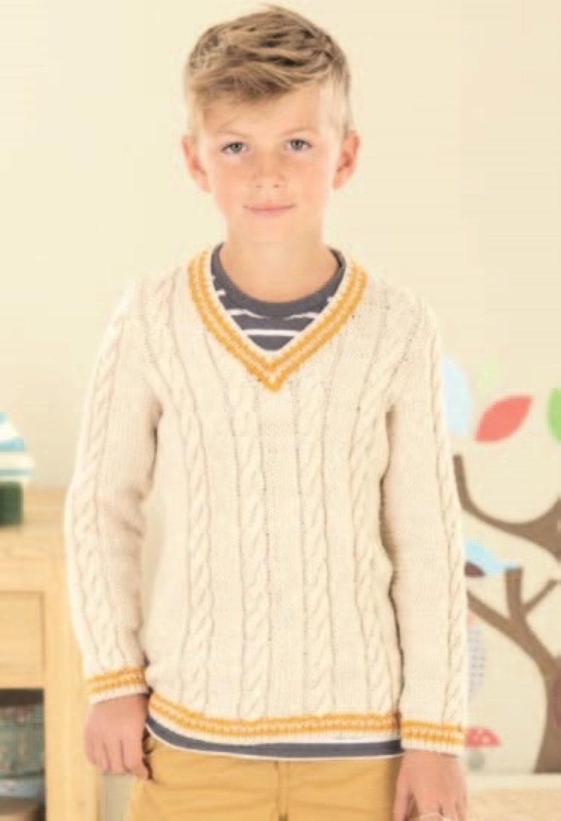 Baby Boys Cable Tank Top Sleeveless Summer Slipover V Neck Cricket Sweater PDF Knitting Pattern DK 8 ply 16 26 0 7 Yrs image 2