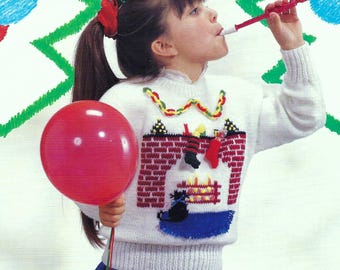 Children's Christmas Sweater PDF Knitting Pattern 4 Designs Boys Girls Festive Xmas Jumper DK 8ply Santa Tree Stocking 24 - 34" Age 3 - 14