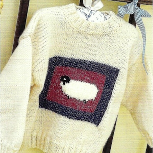 Farm Animal Pig Sheep Cow Chicken Sweater PDF Knitting Pattern Baby Boys Girls Toddler Jumper DK 8ply 16 - 26&quot; 0 - 6 yrs Downloadable