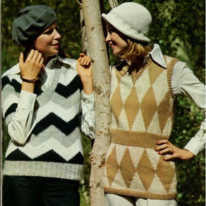 Womens Chevron Striped Sweater Ladies Diamond Tunic Tank Top Slipover PDF Knitting Pattern DK ( 8 ply ) 4ply 34 - 38" Vintage Downloadable