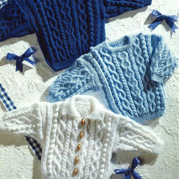 Baby Boys Cable Jacket Cardigan Sweater Jumper PDF Knitting Pattern DK ( 8 ply ) 16 - 24" 0 - 4 yrs Vintage Digital Download