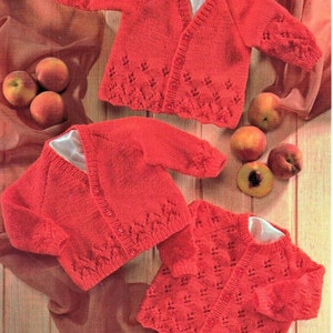 Baby Girls Scalloped Edge Lacy Eyelet Cardigan Raglan Sleeves PDF Knitting Pattern DK ( 8 ply ) 16 - 26&quot; 0 - 6 yrs Vintage Download 3946