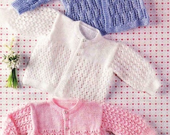 Baby Girls Pretty Lacy Matinee Coat Jacket Cardigan 3 Easy Designs PDF Knitting Pattern  DK  8 ply 16 - 20" 0 - 12 mths Vinatge Download
