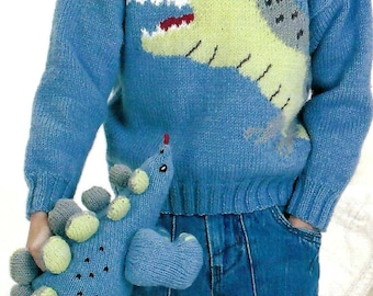 Boys Dinosaur Soft Toy Matching Motif Sweater Childs Jumper PDF