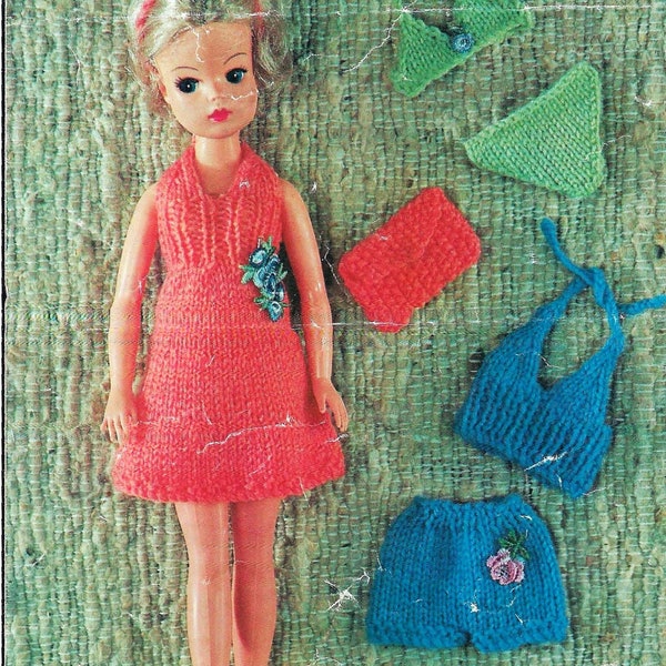 Teenage fashion Dolls Clothes Sindy Holiday Beach Dress Bikini Top Height 11.5" 4ply ( Fingering ) Vintage Downlaodable