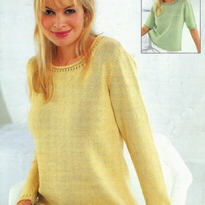 PDF Ladies Summer Jumper Sweater Top Knitting Pattern DK & 4 ply 30 - 42in  Plain knit Downloadable 4747 Womens Tunic Style Pullover