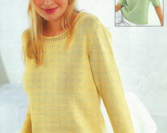PDF Ladies Summer Jumper Sweater Top Knitting Pattern DK & 4 ply 30 - 42in  Plain knit Downloadable 4747 Womens Tunic Style Pullover