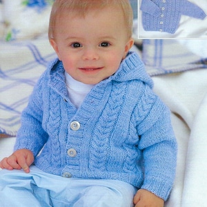 Baby Boys Cable Hooded Jacket & Cardigan PDF Knitting Pattern DK ( 8 ply ) 16 - 26" 0 - 6 years Downlaodable