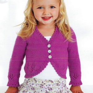 Baby Girls Long Sleeve Picot Edge Bolero Spring Cardigan PDF Knitting Pattern DK ( 8 ply ) 16 - 26"  0 - 7 years Summer Jacket