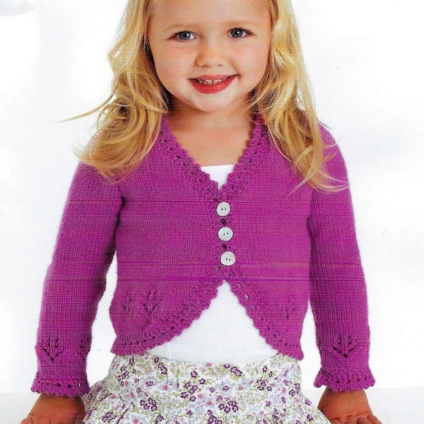 Baby Girls Long Sleeve Picot Edge Bolero Spring Cardigan PDF Knitting Pattern DK ( 8 ply ) 16 - 26"  0 - 7 years Summer Jacket