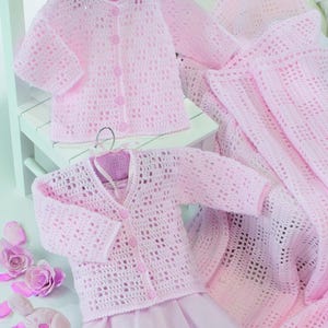 Baby Toddler Girls Crochet Pattern PDF Round or V Neck Cardigan Matching Shawl Blanket DK 8ply 16 - 26&quot; 0 - 6 years Downloadable