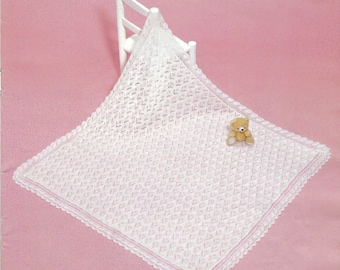 Delicate Lace Heirloon Square Baby Shawl Scalloped Lacy Edging Cot Crib Blanket PDF Knitting Pattern 2ply Size 93 x 94cm Vintage Download