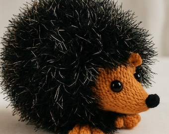 Hedgehog Soft Toy PDF Knitting Pattern Fluffy Childs Cute Cuddly Forest Animal Yarn Buster Easy Knit Tinsel Chunky & DK 8ply 30cm Download