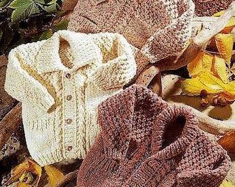 Boys Textured Jacket Pockets Shawl Collar Cardigan Sweater Jumper PDF Knitting Pattern Chunky Bulky 14 ply 22 - 34" 2 - 13 yrs Vinatge