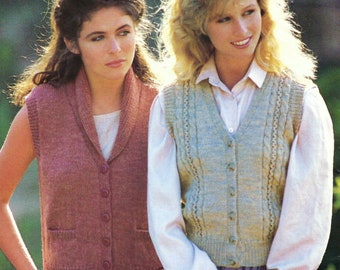 Womens Ladies Plain or lace Panel Waistcoat with Paockets PDF Knitting Pattern DK ( 8ply ) 30 - 40" Vintage Download