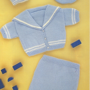Cute Baby Boys Sailor Suit Outfit Shorts Cardigan Jacket Beret Hat PDF Knitting Pattern DK ( ply )  18 - 24&quot; Vintage Digital Download 0007