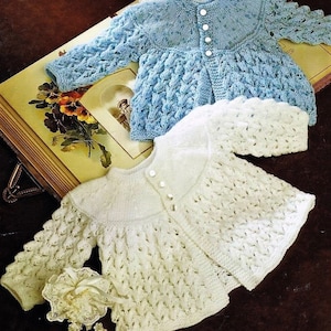 Baby Boys Girls Matinee Coat Long Swing Cardigan Yoked Jacket PDF Knitting Pattern 4 ply 16 - 18&quot; 0 - 6 mths Vintage Downlaod