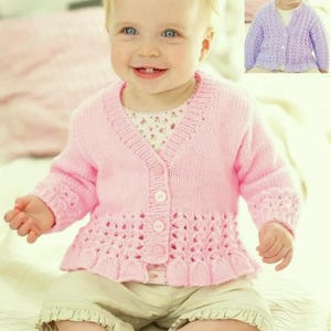 Baby Toddler Girls Lacy Edge Peplum Cardigan V Neck Lace Jacket PDF Knitting Pattern DK 8ply 16 - 26&quot; 0 - 7 years Downloadable