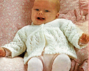 Baby Girls Boys Easy Matinee Coat Cardigan Lacy or Plain PDF Knitting Pattern DK ( 8 ply )  18" 0 - 6mths Vintage Downlaod