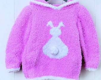 Girls Hooded Bunny Rabbit Sweater Jumper with Ears PDF Knitting Pattern Snowflake DK ( 8 ply ) Age 1 - 5 years 20 - 25" Easter Novelty