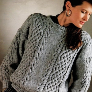 Womens Celtic Cable Sweater Ladies Stylish Aran Jumper Pullover PDF Knitting Pattern 10ply Worsted 32 - 40&quot; Vintage Downloadable