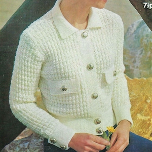 Ladies Textured Jacket Blouse Cardigan Immitation Pockets Collar PDF Knitting Pattern Chunky ( Bulky, 12 ply ) 32 - 38&quot; Vintage 5289
