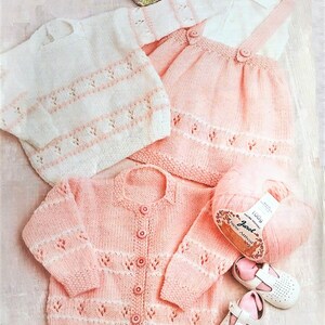 Baby Girls Pretty Eyelet Sweater Cardigan & Skirt Jumper PDF Knitting Pattern DK ( 8 ply ) 16 - 26"  Age 0 - 6 Vintage Download  278