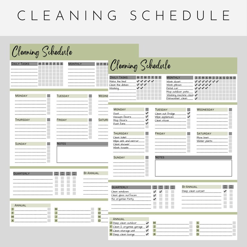 Editable Cleaning Schedule / Daily Weekly Monthly Yearly Etsy