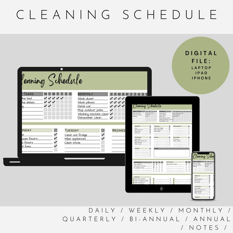 Editable Cleaning Schedule / Daily Weekly Monthly Yearly Etsy