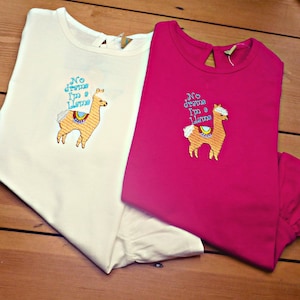 t-shirt Llama embroidered Girls frilled tee no drama llama shirt children&#39;s cute embroidered llama tee