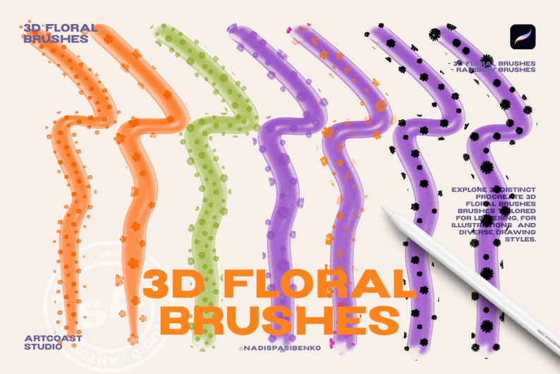 Procreate 3D Bubble Text Effect Floral Brushes | Clipart & Drawing Tools | Digital Download - Procreate Kit