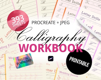 Procreate Calligraphy Workbook: 393 Printable Practice Sheets, 6 Fonts (Digital Download)